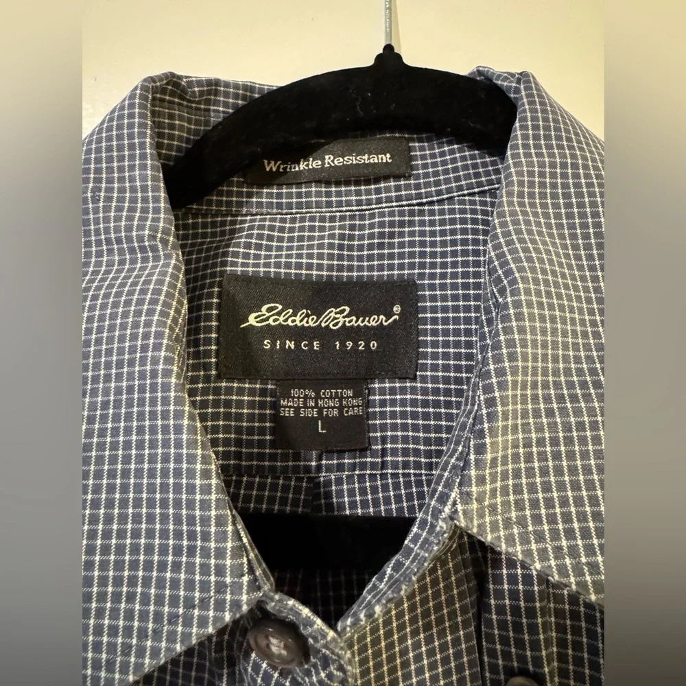 Eddie Bauer vintage navy and White Checkered Shirt - Picture 3 of 4